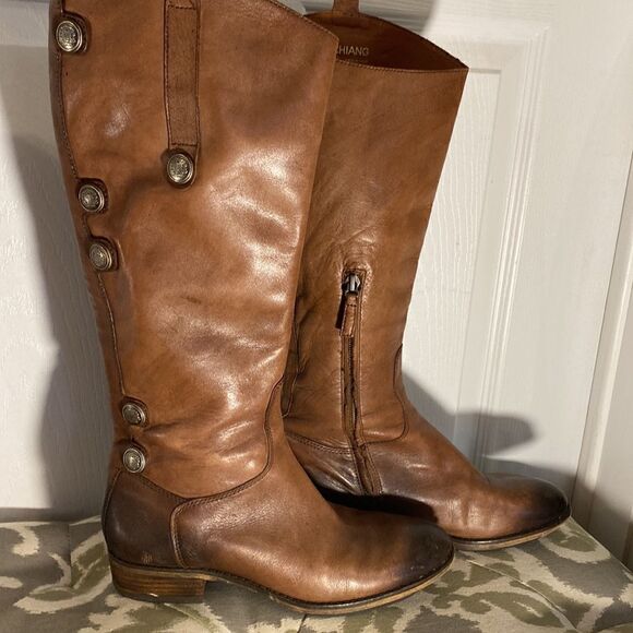 Arturo Chiang Faux Leather Brown Riding Moto Western Knee Boots Size 6.5 - Picture 3 of 12